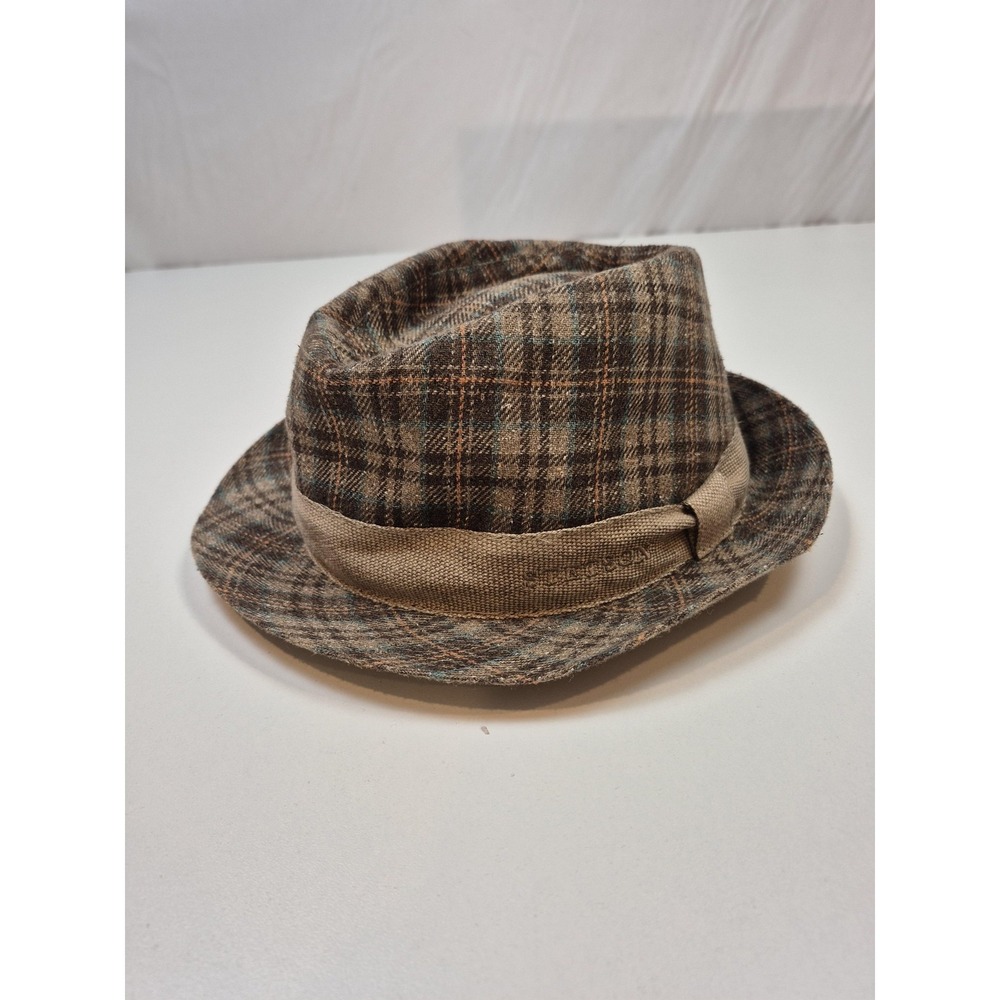 Stetson Fedora Hat Trilby Fitted Men's 2XL Brown Plaid Silk Lined Italy Fall